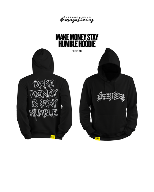 MAKE MONEY & STAY HUMBLE HOODIE (BLACK/SILVER RHINESTONE)